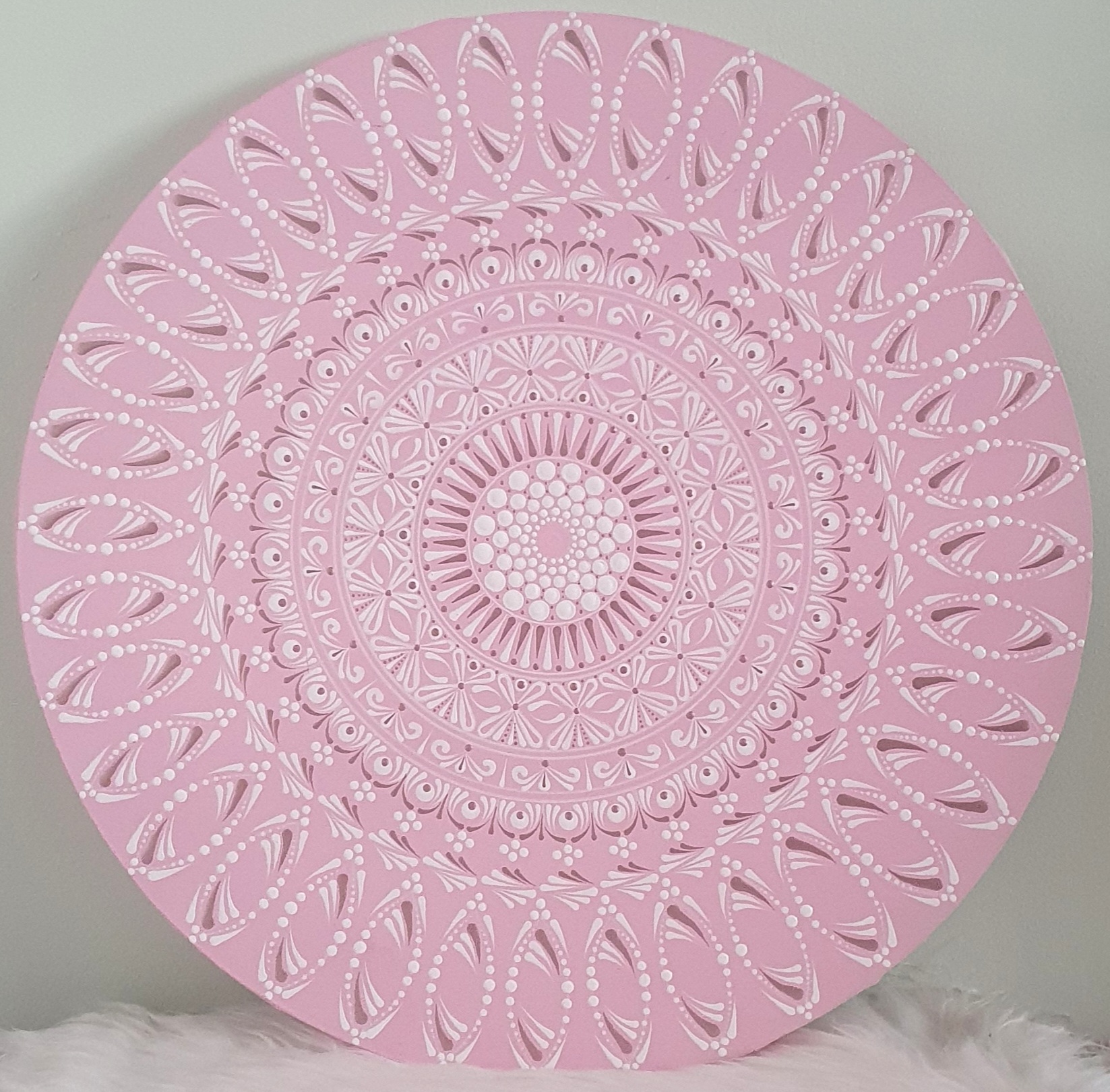 Rózsakvarc Álom – 50 cm Kézzel Pontozott Prémium Mandala
